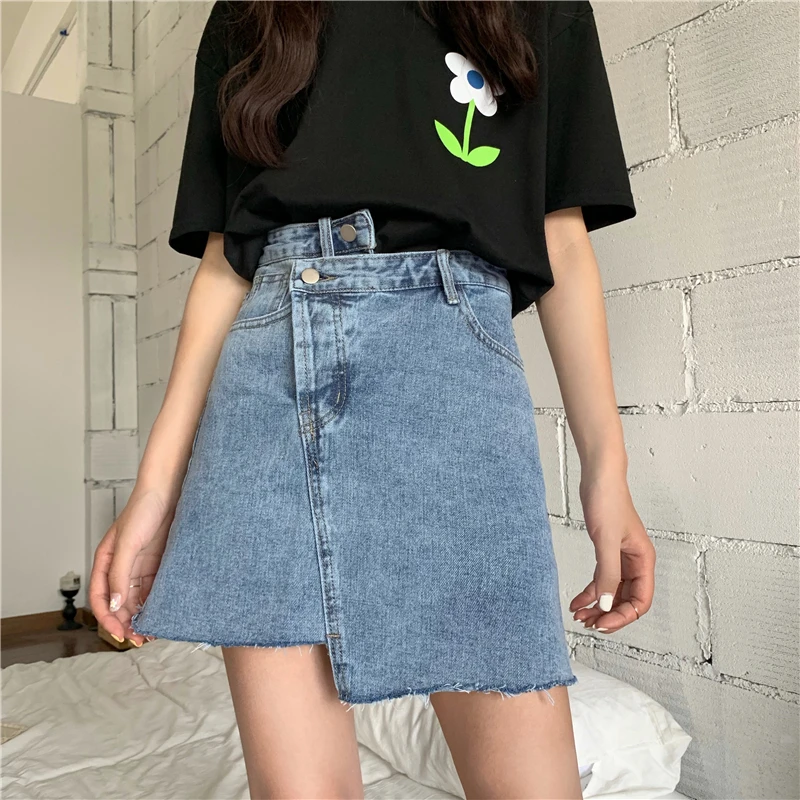 

Hzirip Faldas Mujer Moda 2019 New High Waist Irregular Blue Denim Skirts Womens Summer Vintage Midi Skirt Casual Cowboy Skirt