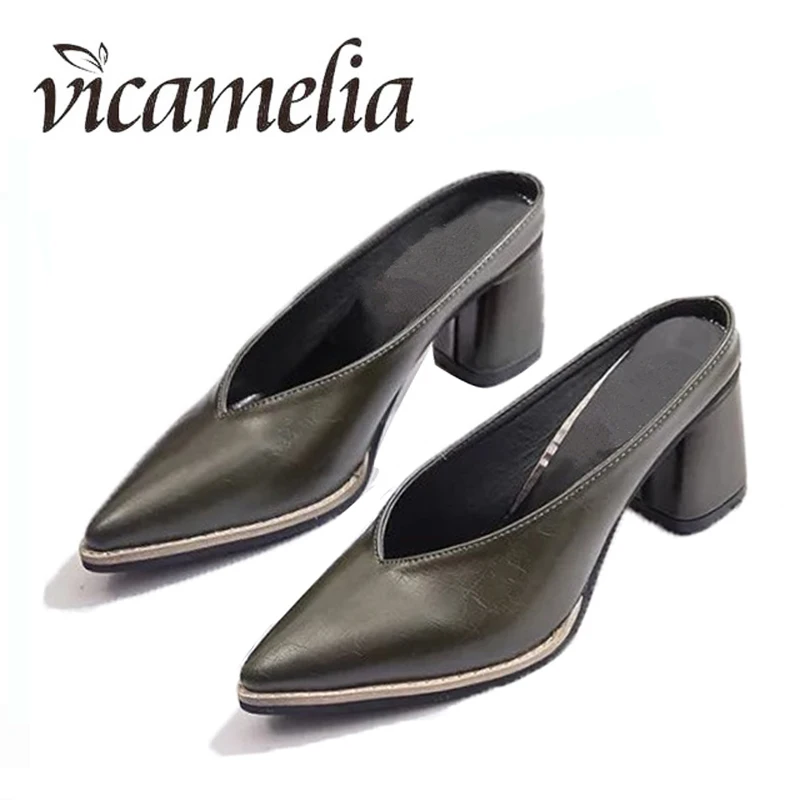 Vicamelia/Новая женская обувь сезон весна лето черные туфли лодочки с закрытым