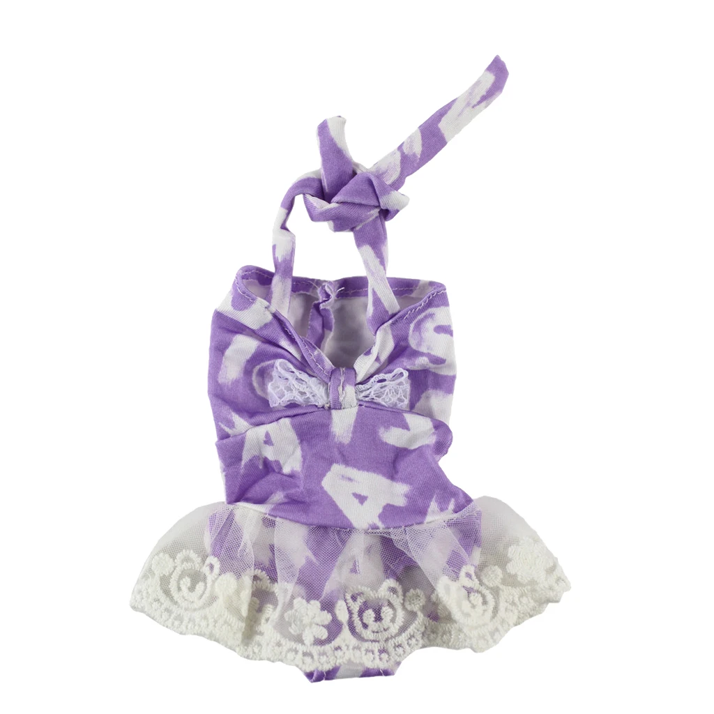 14inch Girl Doll Clothing Costume Strap Swimsuit Printed Jumpsuit For   for Wellie Wishers Doll Accessories Purple