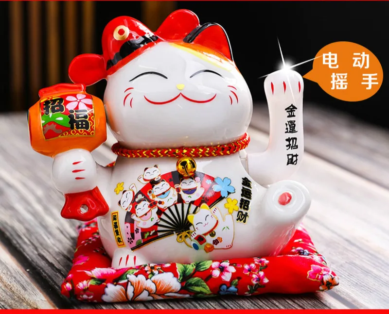 6 дюймов трясущиеся руки Lucky Cat керамический материал украшения маленькие качели открывающиеся подарки домашняя компания касса украшения