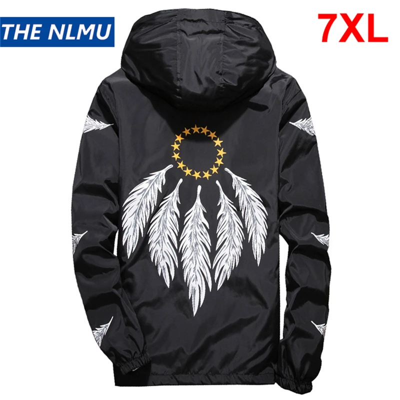 

Feather Print Thin Jacket Men Hip Hop Windbreakers Hoody Jacket Slim Fit 2019 Mens Spring Autumn Streetwear Coat Plus Size HZ056