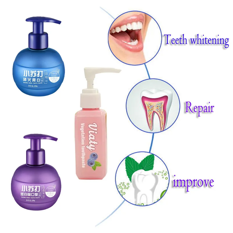 

Baking soda Toothpaste Stain Removal Whitening Toothpaste Fight Bleeding Gums Fresh Blueberry Bottled Toothpaste