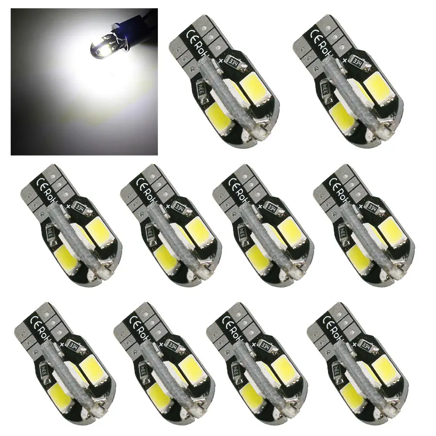 VS Lampade LED T10 8 SMD 5630 - Bianco Freddo 6000K, Confezione Da 10 Per Auto E Moto
