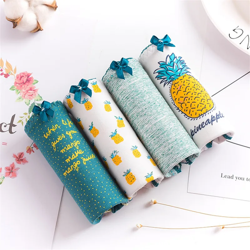 

4pcs/lot Gril panties women's briefs cotton pineapple print underwear ladies sexy lingerie intimate woman female panty wholesale