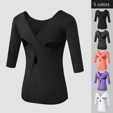 Красивое ажурное, с перекрестными лямками сзади Сексуальное Женское дышащая одежда для йоги быстросохнущее анти пот с половинными рукавами Фитнес Танец спортивные футболки