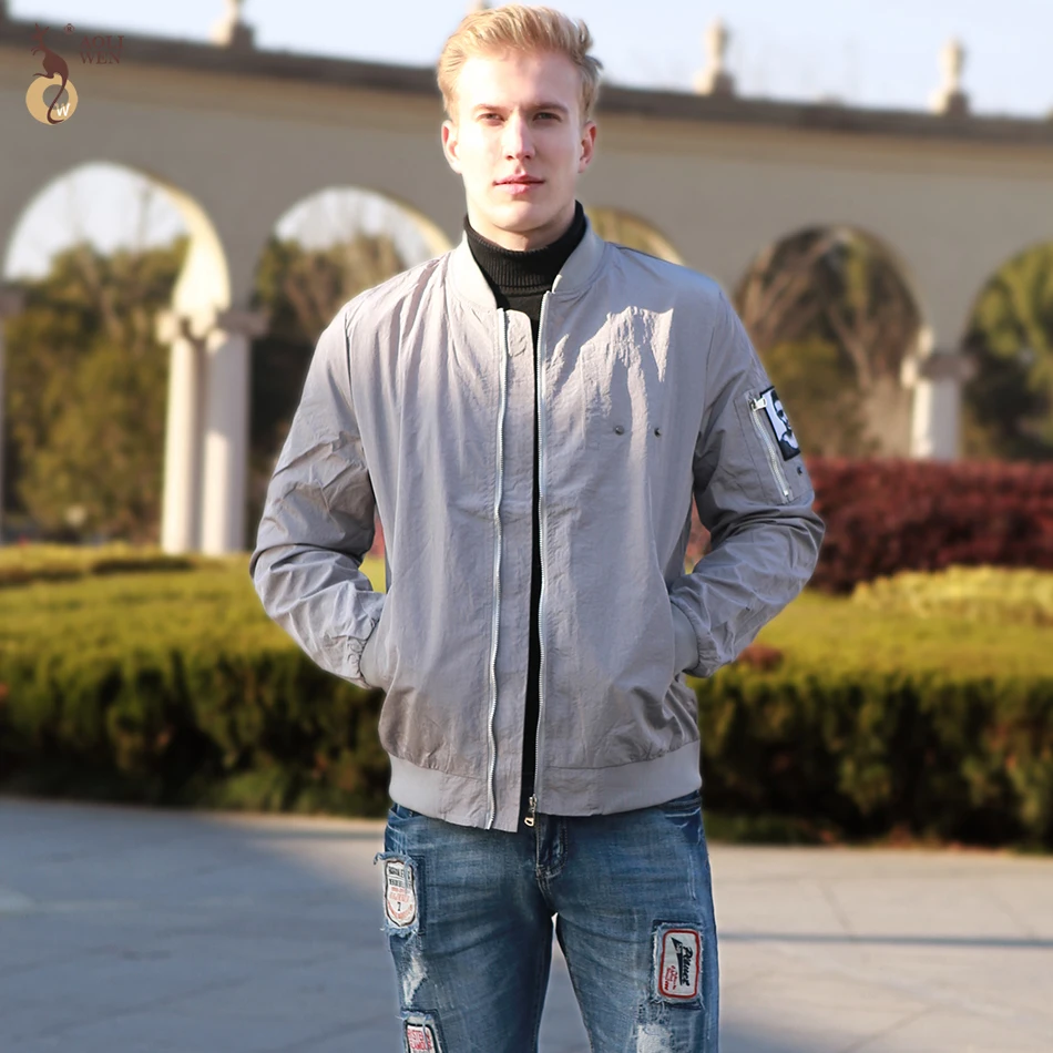 

2018 Spring New Best-Selling Long-Sleeved Jacket Male Gray Slim Zipper Fashion Headdress Pattern Men's Jacket Coat Size M-3Xl
