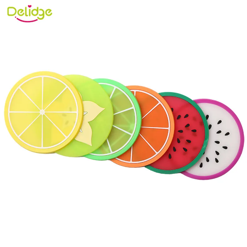 1 قطعة 9 سنتيمتر delidge الجدول حصيرة لطيف ملون سيليكون جولة البطيخ الليمون فاكهة البرتقال كوستر كأس سادة الحرارة مقاومة سادة