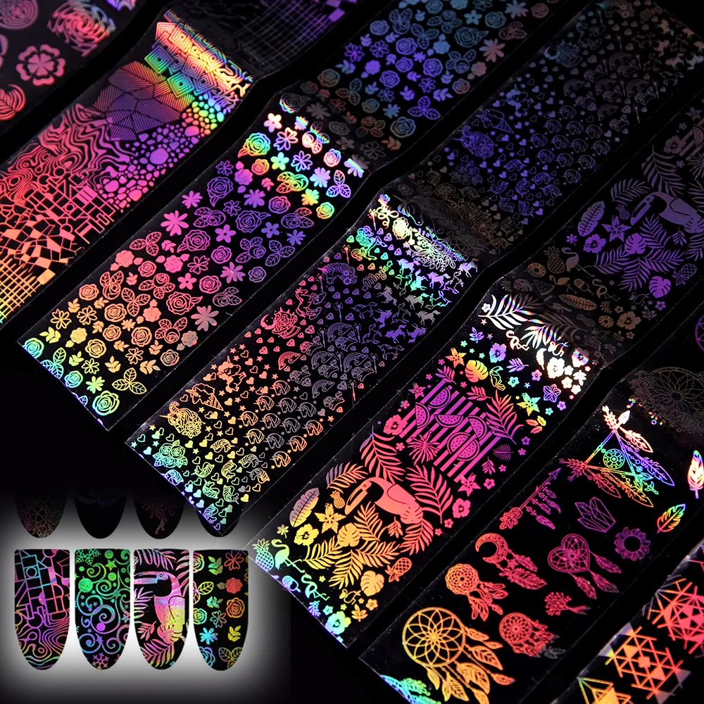 

8Pcs Holographic Nail Foil Set Xmas Dreamcatcher Geometric Nail Art Transfer Sticker Starry sky Paper Decal DIY Glitter Manicure