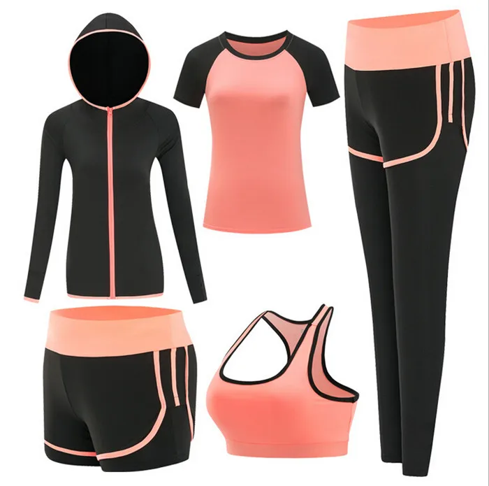 Hot sale women quick dry yoga sets yoga jacket+t shirt+bra+shorts+pants fitness gym clothing womens sports running soft sets sports bra set gym workout set yoga pants set yoga set sports set shorts fitness set sportswear set sports set