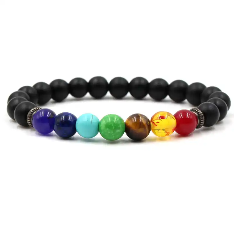 2pcsset 7 Chakra Bracelet Men Black Healing Balance Beads Buddha Prayer Natural Stone Yoga Bracelet For Women