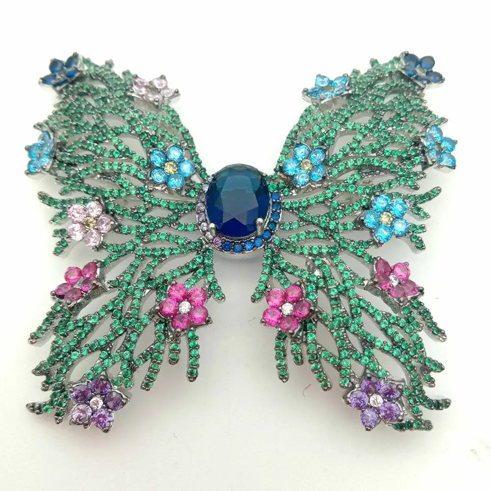 

golden plated Green Cubic Zirconia micro pave Butterfly Brooch Pin