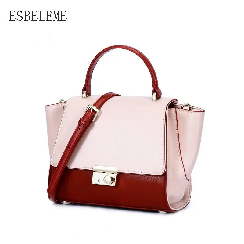 New Women Patchwork Shoulder Bags For Female Fashion Genuine Leather Bag Ladies Burgundy Tote Bag Crossbody Handbag YH111