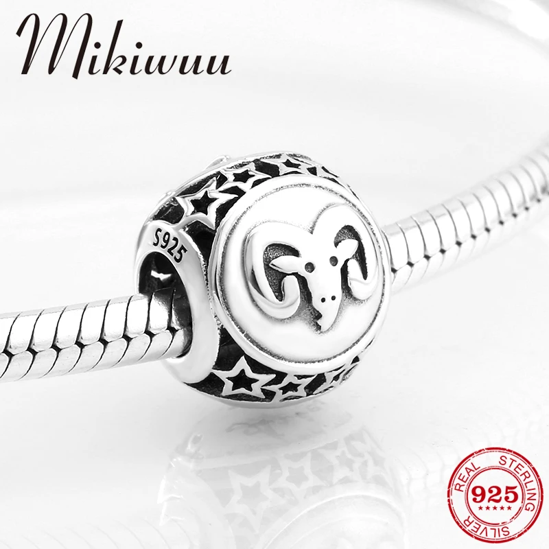 

Real 925 Sterling Silver Constellation Aries Round shape beads accessories Jewelry making fit Original Pandora Charm Bracelet
