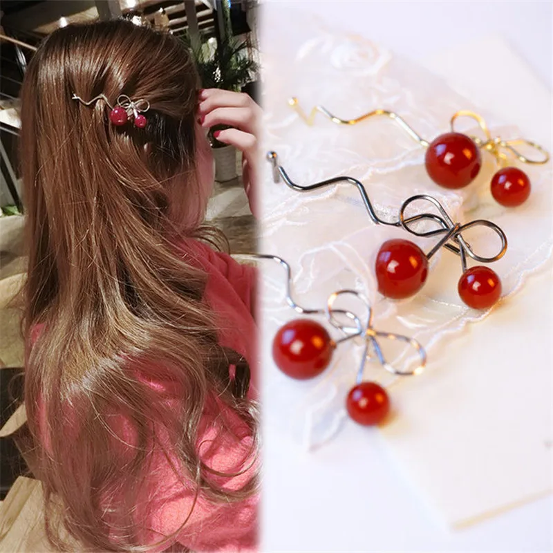 

LNRRABC Girl Red Cherry Shaped Bowknot Hairpin Twist Hair Clip Barrette Headwear Jewelry hair accessories for women barette