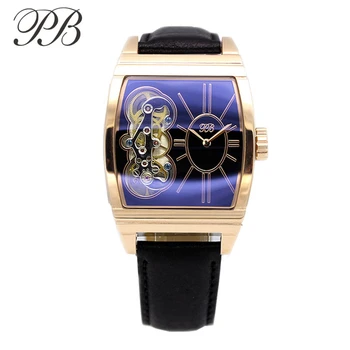 

PB Luxury Womens Watch Silver&Gold Hollow-Out Square Watch Waterproof Leather Quartz Watches Women Relojes Mujer