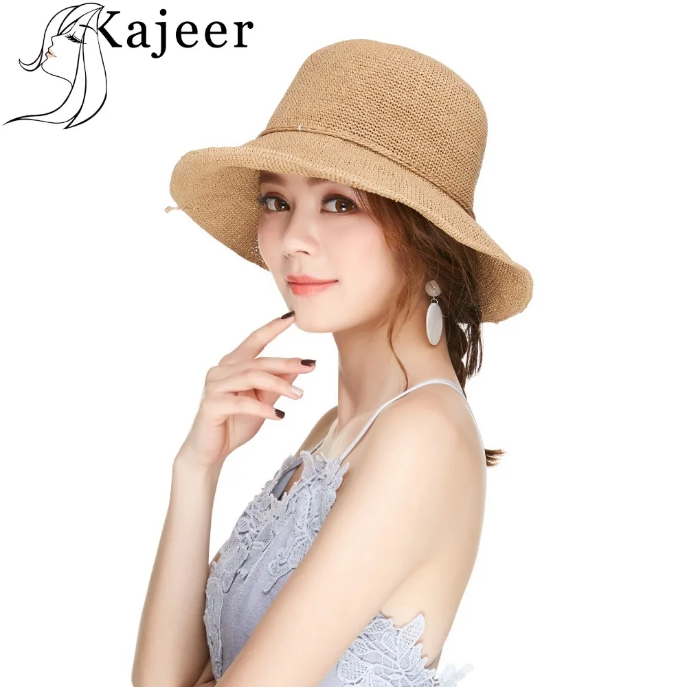 Kajeer Bow Bownot Straw Hats for Women Wide Brim Fashion Summer Beach