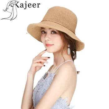 

Kajeer Bow Bownot Straw Hats for Women Wide Brim Fashion Summer Beach Sun Hat Floppy Foldable Panama Chapeau Femme Vacation