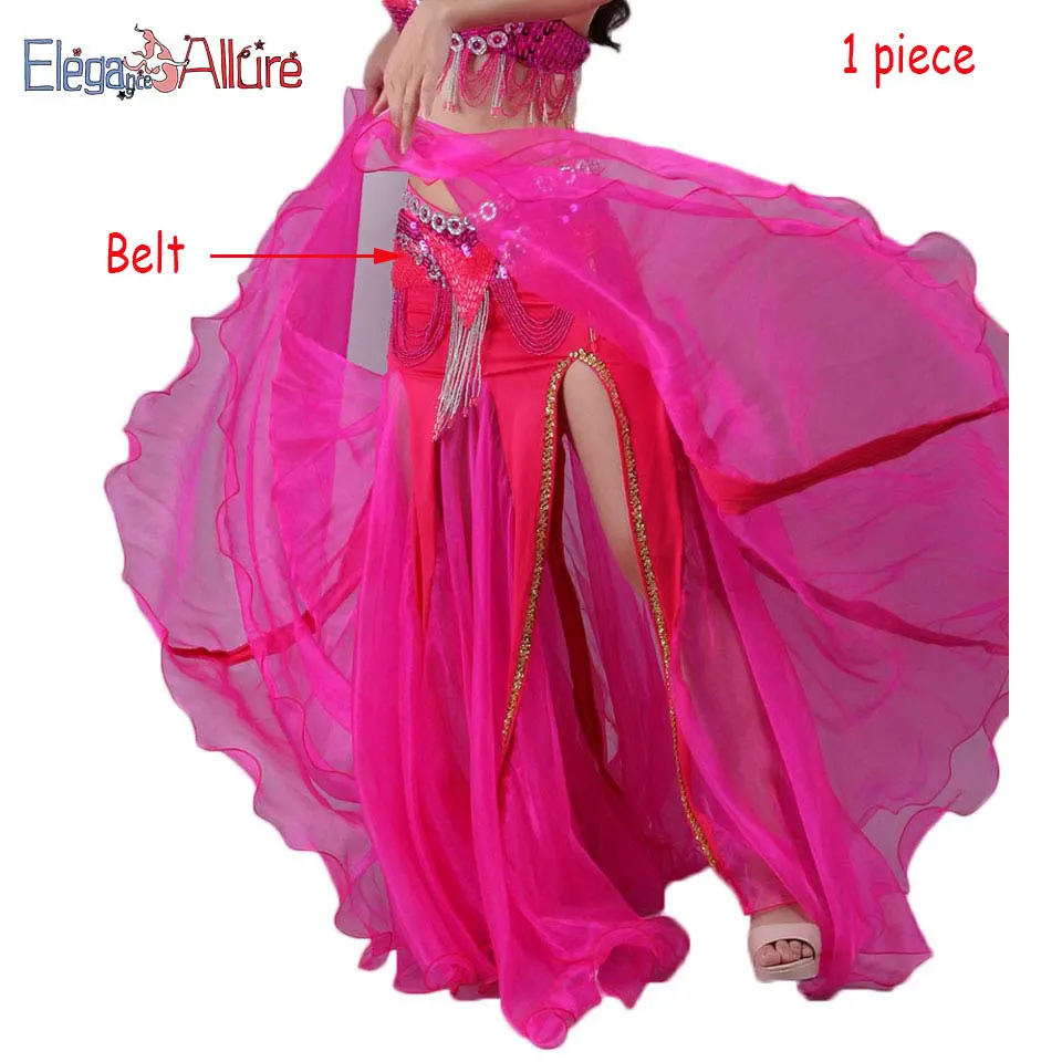 E&A, 2 шт., женский костюм для танца живота, комплект для выступлений, набор для танца живота, модный топ, пояс, ожерелье, браслет, юбка, Одежда для танцев - Цвет: Hot pink Belt