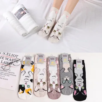 

2018 Spring Newly Cute Cartoon Cat Animal Print Women Ankle-High Socks Combed Cotton Brand Quality Feel Comfortable Lady Socks