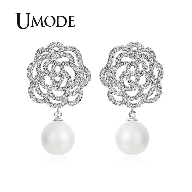 Модные жемчужные висячие серьги UMODE элегантные белые цветы ручной работы дешевые