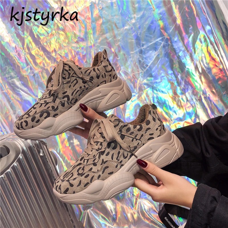 

Kjstyrka 2019 Brand Designer Fashion Leopard Shoes Woman Winter Chunky Women Platform Sneakers Casual Plush Shoes trainers