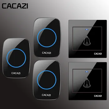 

CACAZI Wireless Doorbell Waterproof 300M Remote LED Light Button 36 Chime 2 Transmitter 3 Receiver Home Calling Door Bell House