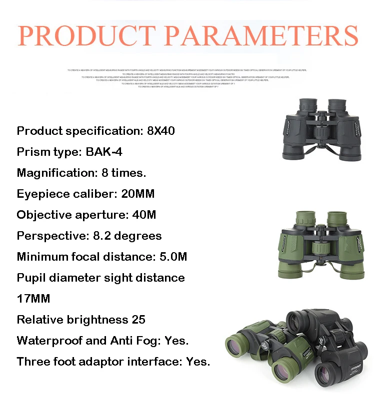 ZIYOUHU высокие раз HD водонепроницаемый портативный телескоп с bak4 prism с многослойным покрытием для Спорт на открытом воздухе 8x40 бинокль