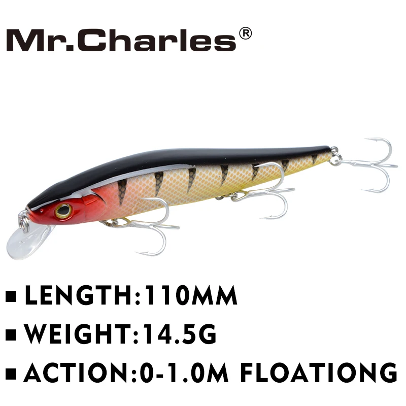 Mr.Charles CMC004  fishing lures  ,110mm/14.5g 0-1.0m three Hooks floating super minnow
