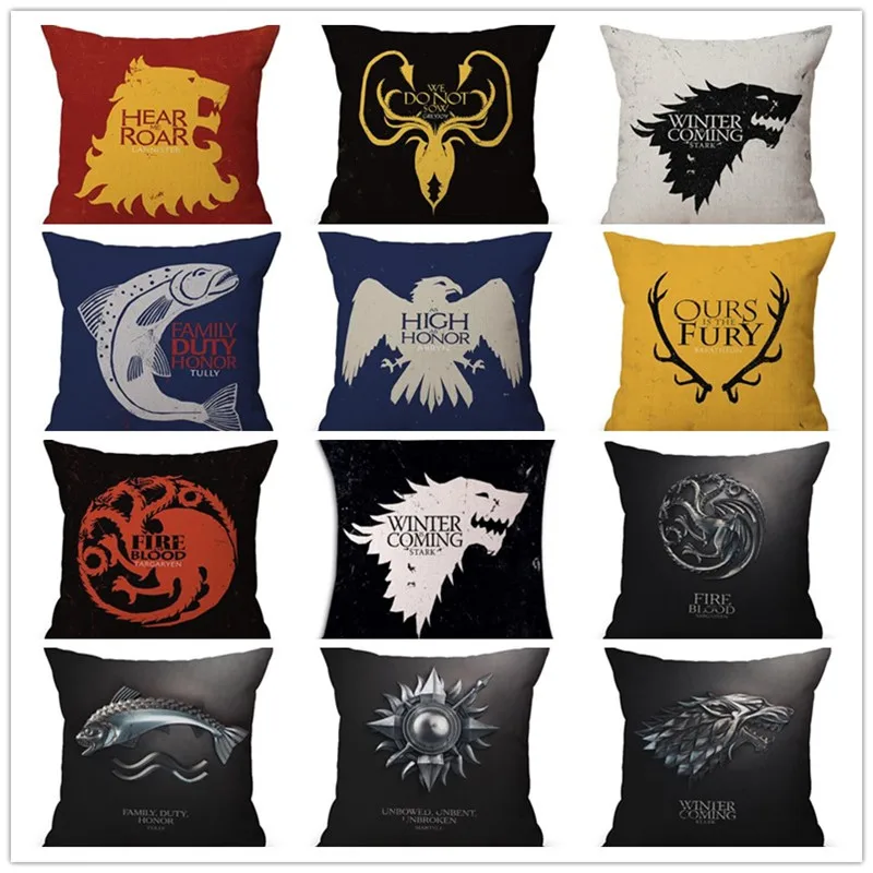 

18'' Square Game Thrones Linen Cotton Cushion Covers Game Of Thrones Movie Pillow Cases 3D Cushions Home Customized Cushions
