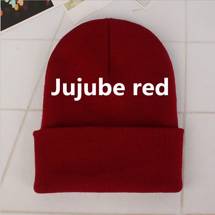 DIY design Accepts One Winter Beanie 24 Colors Hats Printing Your Own Logo Customized Fashion Warm Cap Unisex Elasticity Knit - Цвет: Jujube red