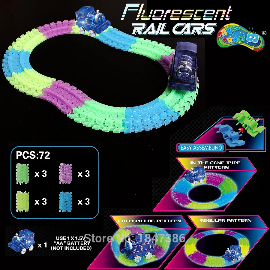 Slot DIY Tracks Assembly Fluorescent Rail Car Tracks Bend Flex Glow in