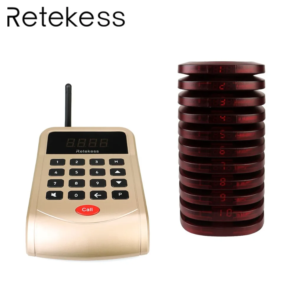 

RETEKESS T118 Restaurant Coaster Pager Queue Wireless Calling System With 1 Keypad Transmitter + 10 Coaster Pagers For Cafe