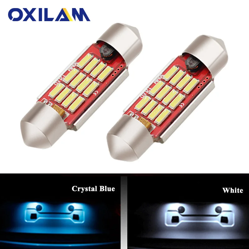 

OXILAM 2x C5W Crystal Blue LED Bulb 36mm Festoon Canbus License Plate Light Dome Reading Interior Car Lights 12V Auto Lamp White