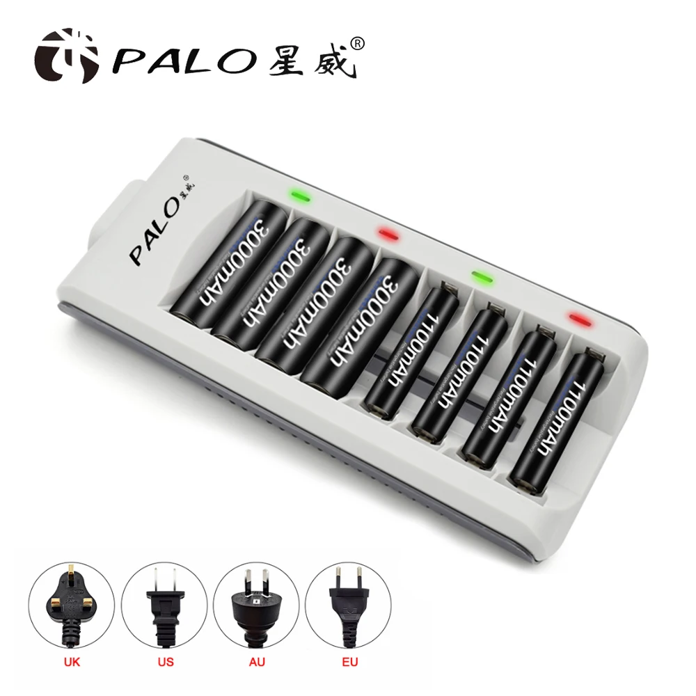 PALO Quick Charger 8 Slots smart battery charger for AAA AA rechargeable battery 1.2V NI-MH NI-CD AA AAA rechargeable batteries PALO Quick Charger 8 Slots smart battery charger for AAA AA rechargeable battery 1.2V NI-MH NI-CD AA AAA rechargeable batteries