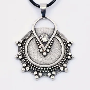 

Tribal Necklace Pendant Beads Rhinestone Crystal Geometric Amulet Antique Silver Plated Christmas Gift for Women Girls