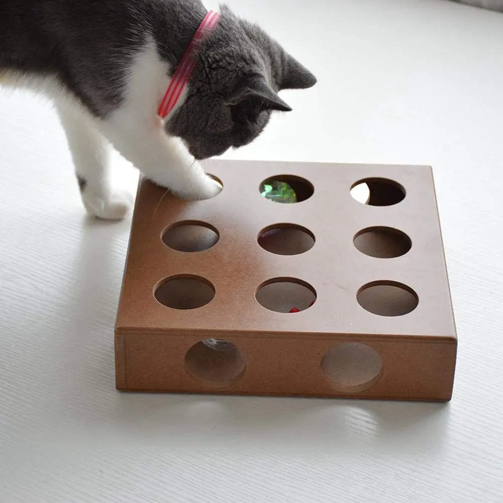 Hot Interactive Cat Toy Puzzle Box Wooden Peek Play Toy Box Hide & Seek Cat Mice Toy & Puzzle Feeder Adorable Cat Toys
