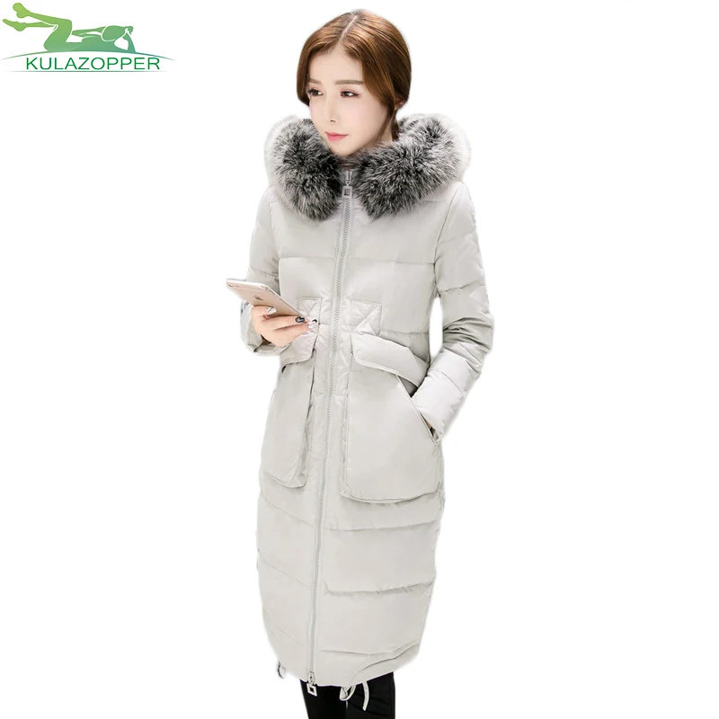 

KULAZOPPER 2017 Winter Women cotton parkas coat in the long style of the large size Fur collar Hooded thick parkas coat xh34