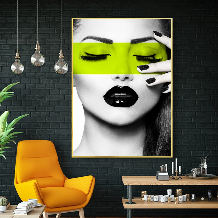 

Modern Girl Makeup Canvas Art Picture Prints Black and White Figure Painting Poster Decor for Beauty Dressing Room Canvas Art