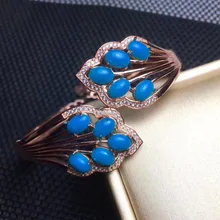 Натуральный голубой танзанит Gem Браслеты натуральный драгоценный браслет 925 серебро женщины элегантный лист объятия партии ювелирных украшений