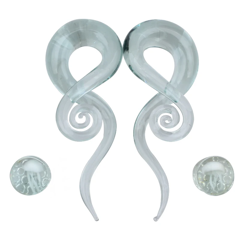 Стеклянный ушной Спиральный Конус и стеклянный расклешенный белый Медуза беруши с квадратной формой пирсинг ювелирные изделия коробки для друга подарок