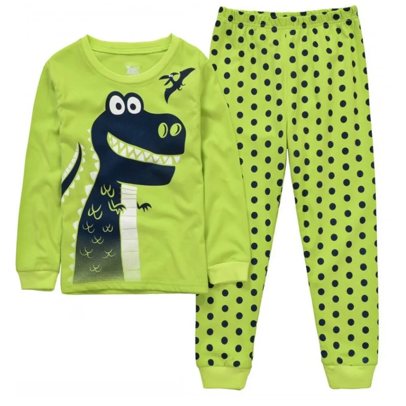 Dino Boys Sleepwear Suits 100% Cotton Long Children Clothes Sets Motor T-Shirts Pants 2-Pieces Sets Kid Pyjamas 2 3 4 5 6 7 Year pajama sets cheap Sleepwear & Robes