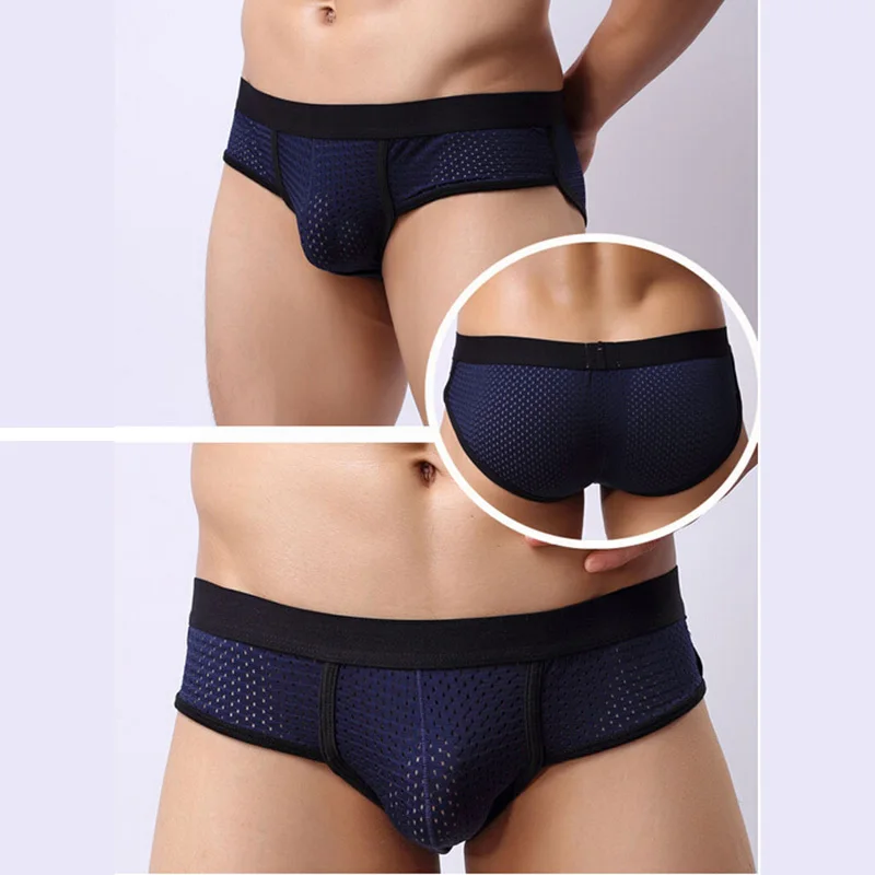 

New Arrival Sexy Low Waist U Convex Bulge Pouch Briefs Men's Acrylic Mesh Brief Underwear 3 Colors Underpants M-XL