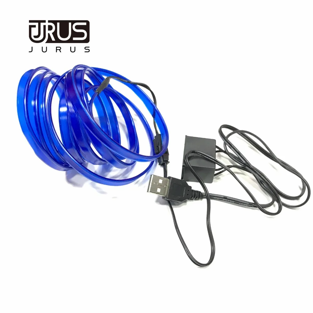 JURUS 1 метр 10 цветов авто украшения автомобиля интерьерные огни EL Wire Rope неоновый свет трубопровод с USB 5 В инвертор автомобиля-Стайлинг