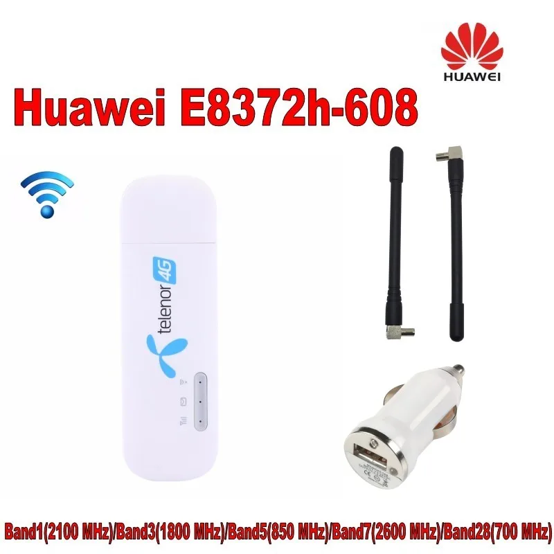  New Arrival Unlocked Original 150Mbps HUAWEI E8372h-608 4G LTE Modem WiFi Router +2pcs antenna+ car