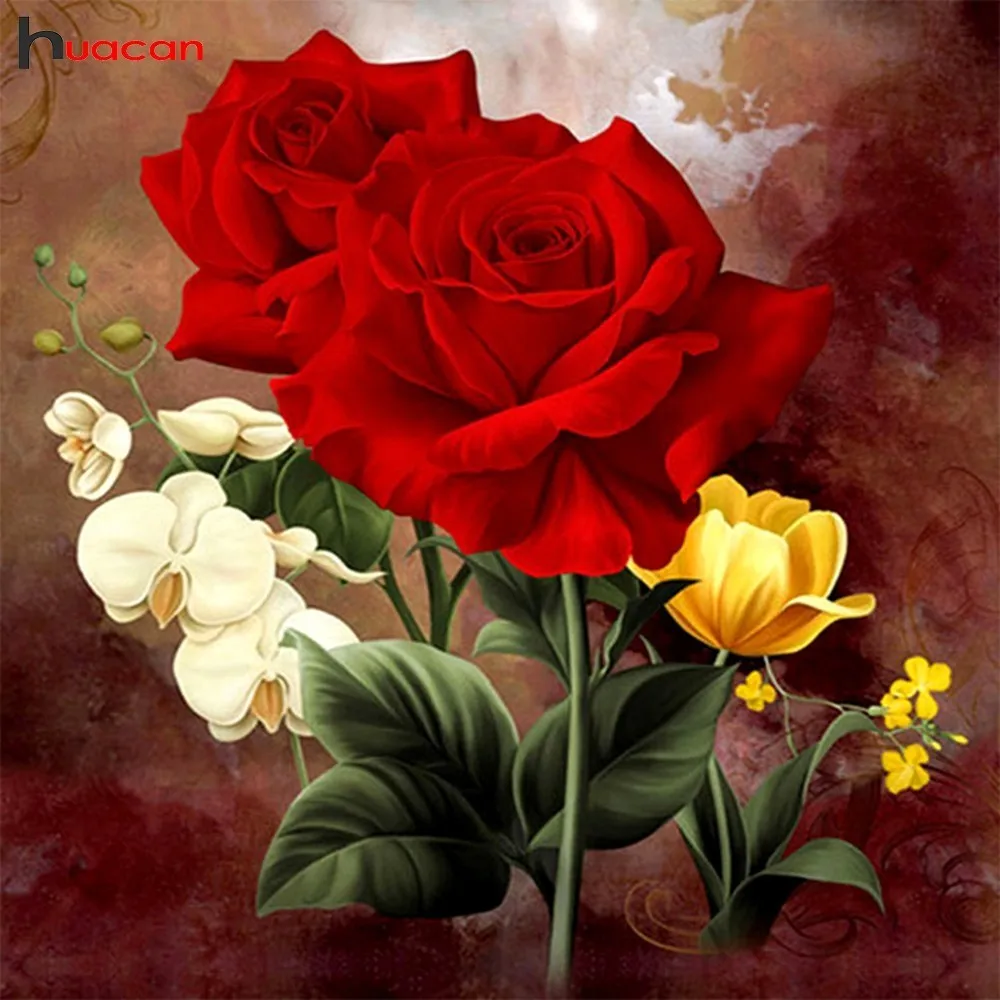 

Huacan 5D DIY Diamond Painting Cross Stitch Flower Picture of Rhinestones Diamond Embroidery Sale Rose Pattern Diamond Mosaic