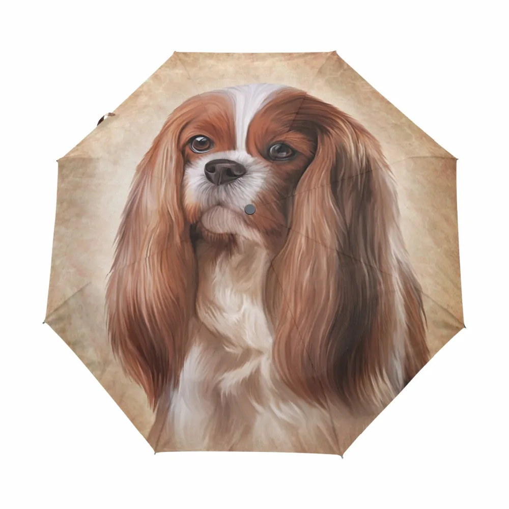 

Three Folding Cute Women's Umbrella Cavalier King Charles Spaniel Dog Anti UV Black Coating Sun Female Beach Umbrellas