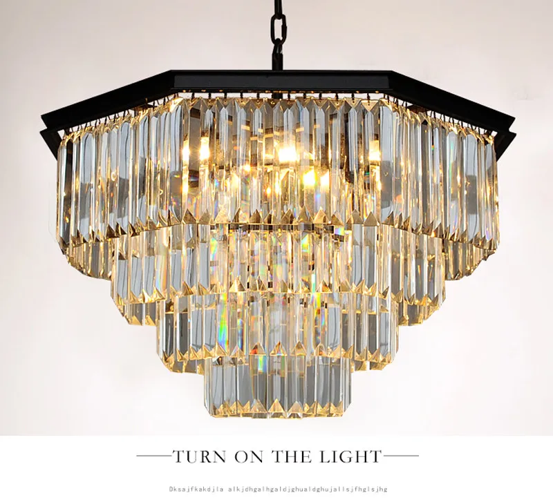 

Retro American Square Crystal Pendant Light Black Iron For Dining Room Restaurant Bedroom Study Room Living Room LED E14 bulbs