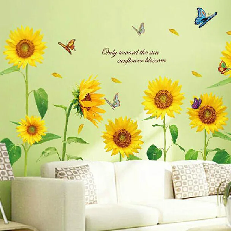 New arrival Warm Romantic Sunflower DIY Removable Wall Stickers Wall
