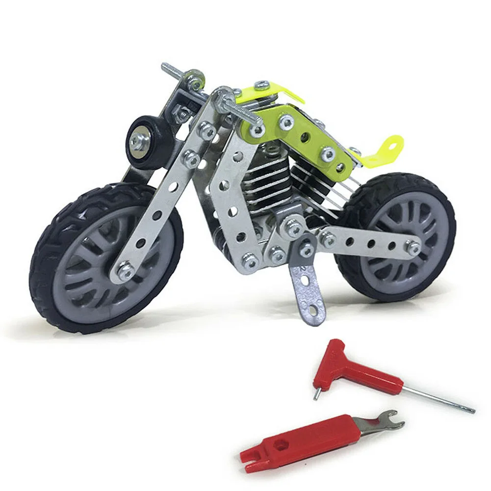 120PC METALLIC BUILDING BLOCKS KIDS CONSTRUCTION MOTORCYCLE BRICKS SET W/ TOOLS