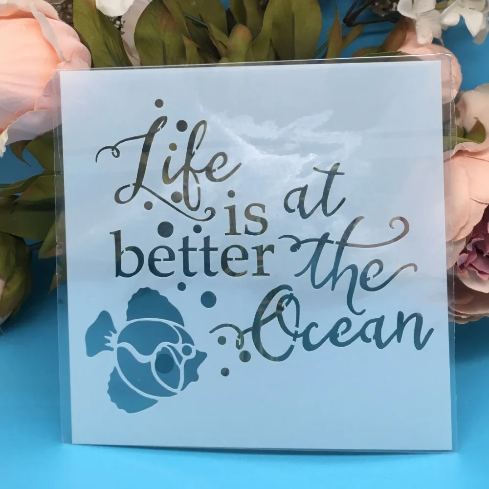 

15cm 5.9" Life words Fish DIY Layering Stencils Wall Painting Scrapbook Coloring Embossing Album Decorative Paper Card Template
